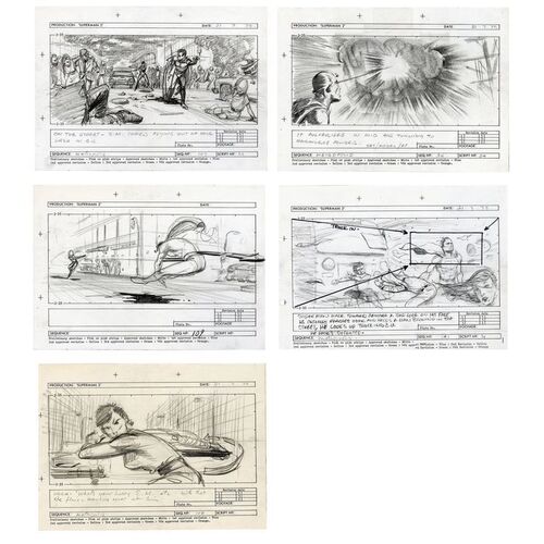 Lot # 912: SUPERMAN II (1980) - Set of Five Hand-Drawn Storyboards