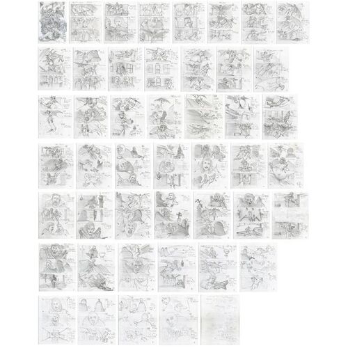 Lot # 978: VAN HELSING (2004) - Set of 46 Hand-Drawn Doug Brode Village Attack Storyboard Pages with Cast Concept Illustration
