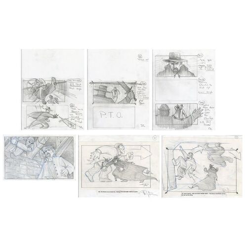Lot # 979: VAN HELSING (2004) - Set of Six Hand-Drawn Doug Brode Mr. Hyde Storyboard Collages