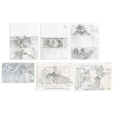 Lot # 979: VAN HELSING (2004) - Set of Six Hand-Drawn Doug Brode Mr. Hyde Storyboard Collages