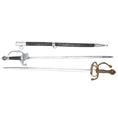 Lot # 1038: LEGEND OF ZORRO, THE (2005) - Zorro (Antonio Banderas) and Count Armand's (Rufus Sewell) Stunt Swords with Stunt Sheath