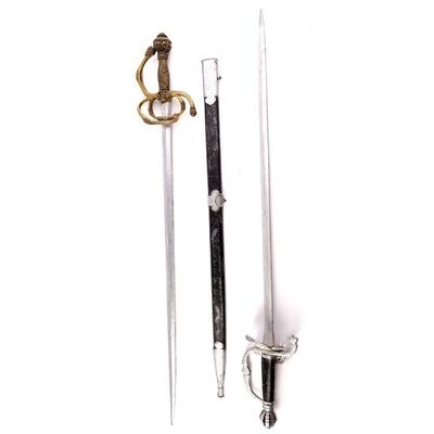 Lot # 1040: LEGEND OF ZORRO, THE (2005) - Zorro (Antonio Banderas) and Count Armand's (Rufus Sewell) Stunt Swords with Stunt Sheath
