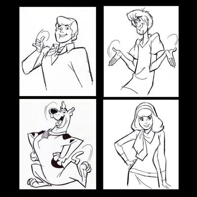 Lot # 1: Set of Four Hand-Drawn Iwao Takamoto Scooby-Doo, Shaggy, Daphne, and Fred Sketches (circa 2000s)