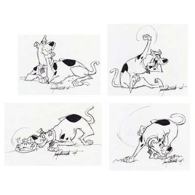 Lot # 6: Set of Four Hand-Drawn and Signed Iwao Takamoto Scooby-Doo Sketches (Dated 2004)