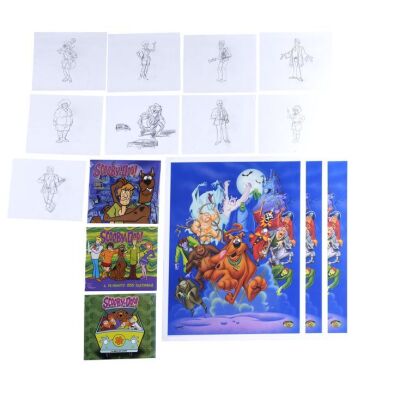 Lot # 7: Set of Nine Scooby-Doo Hand-Drawn Background Character Sketches, Three "Strangers in the Night" Lithographs, and Three Calendars