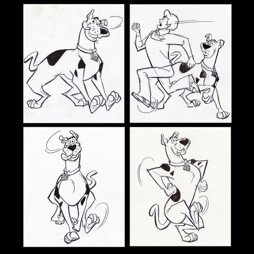 Lot # 11: Set of Four Hand-Drawn Iwao Takamoto Scooby-Doo and Fred Sketches (circa 2000s)
