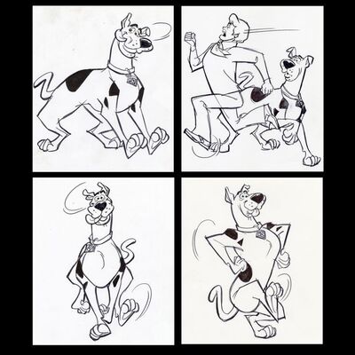 Lot # 11: Set of Four Hand-Drawn Iwao Takamoto Scooby-Doo and Fred Sketches (circa 2000s)