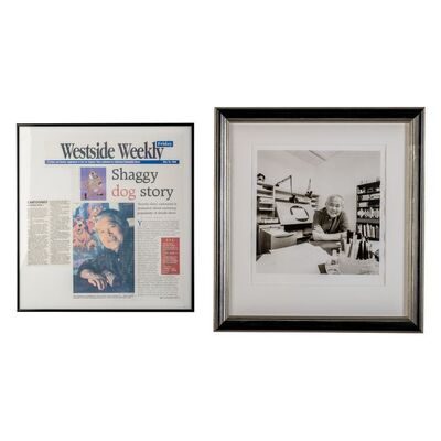 Lot # 13: Framed Photo of Takamoto in His Studio and Framed Westside Weekly Newspaper Article