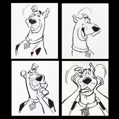 Lot # 18: Set of Four Hand-Drawn Iwao Takamoto Scooby-Doo Sketches (circa 2000s)