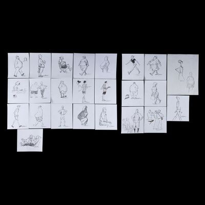 Lot # 19: Set of 24 Iwao Takamoto Hand-Drawn and Signed Personal Sketches (Dated 2006)