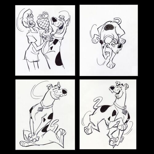 Lot # 21: Set of Four Hand-Drawn Iwao Takamoto Scooby-Doo and Shaggy Sketches (circa 2000s)