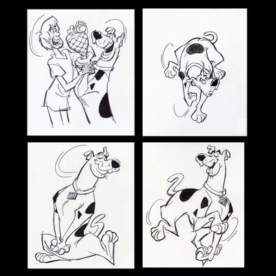 Lot # 21: Set of Four Hand-Drawn Iwao Takamoto Scooby-Doo and Shaggy Sketches (circa 2000s)