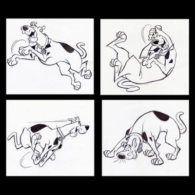Lot # 23: Set of Four Hand-Drawn Iwao Takamoto Scooby-Doo Sketches (circa 2000s)