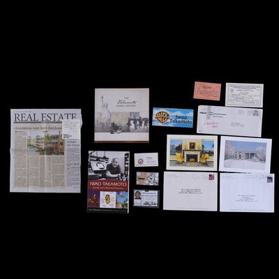 Lot # 24: Iwao Takamoto Books, Employee Badge, Business Card, White House Letters, and Screen Cartoonists Withdrawal Card