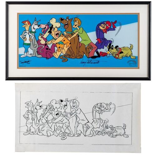 Lot # 25: Framed and Signed "A Man and His Dog" Limited Edition Sericel #400/2500 with Pencil Sketch Photocopy