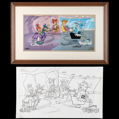 Lot # 30: Framed and Signed Jetsons and Flintstones "A Mother's Work" Limited Edition Cel HC #5/20 with Pencil Photocopy