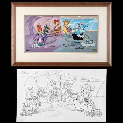 Lot # 30: Framed and Signed Jetsons and Flintstones "A Mother's Work" Limited Edition Cel HC #5/20 with Pencil Photocopy