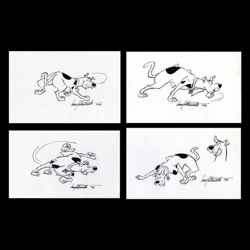 Lot # 33: Set of Four Hand-Drawn and Signed Iwao Takamoto Scooby-Doo Sketches (Dated 2006)