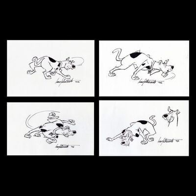 Lot # 33: Set of Four Hand-Drawn and Signed Iwao Takamoto Scooby-Doo Sketches (Dated 2006)