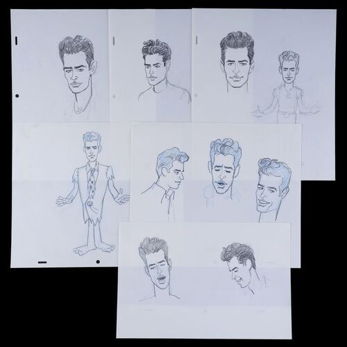 Lot # 34: Set of Six Harry Connick Jr. in the Flintstones Hand-Drawn Sketches
