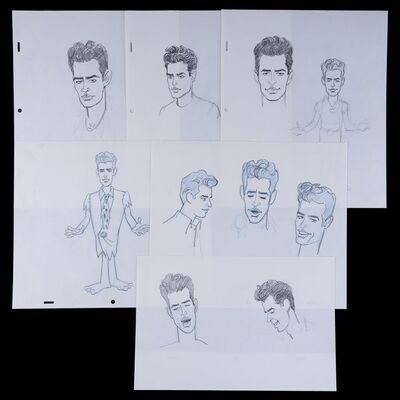 Lot # 34: Set of Six Harry Connick Jr. in the Flintstones Hand-Drawn Sketches