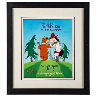 Lot # 35: Framed "In Memory of Joseph Barbera" Limited Edition Cel Featuring Yogi Bear and Quick Draw McGraw
