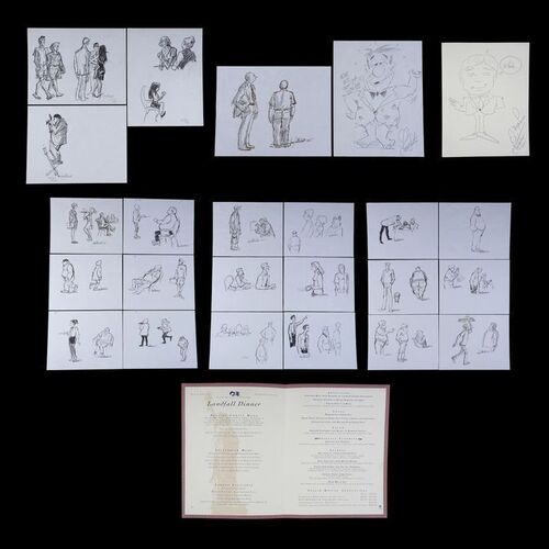 Lot # 42: Set of 20 Iwao Takamoto Hand-Drawn and Signed Personal Sketches (Dated 2001) with Two "Paolo" Sketches