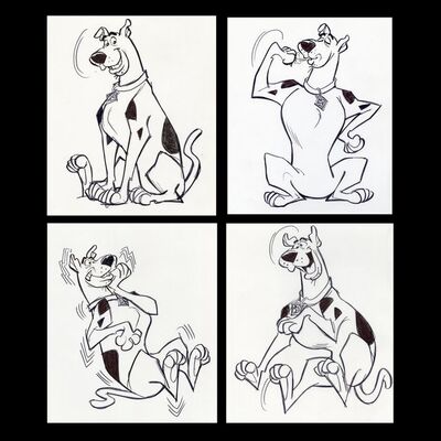 Lot # 46: Set of Four Hand-Drawn Iwao Takamoto Scooby-Doo Sketches (circa 2000s)
