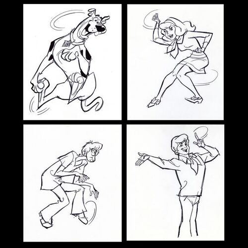 Lot # 51: Set of Four Hand-Drawn Iwao Takamoto Scooby-Doo, Shaggy, Daphne, and Fred Sketches (circa 2000s)