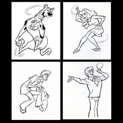 Lot # 51: Set of Four Hand-Drawn Iwao Takamoto Scooby-Doo, Shaggy, Daphne, and Fred Sketches (circa 2000s)