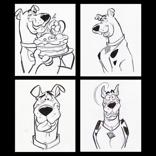 Lot # 53: Set of Four Hand-Drawn Iwao Takamoto Scooby-Doo Sketches (circa 2000s)