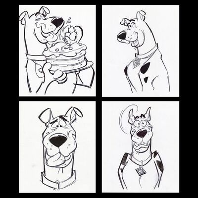 Lot # 53: Set of Four Hand-Drawn Iwao Takamoto Scooby-Doo Sketches (circa 2000s)