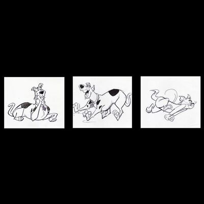 Lot # 56: Set of Three Hand-Drawn Iwao Takamoto Scooby-Doo and Tom Cat Sketches (circa 2000s)