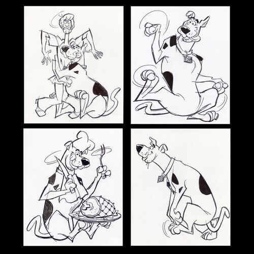 Lot # 59: Set of Four Hand-Drawn Iwao Takamoto Scooby-Doo and Shaggy Sketches (circa 2000s)