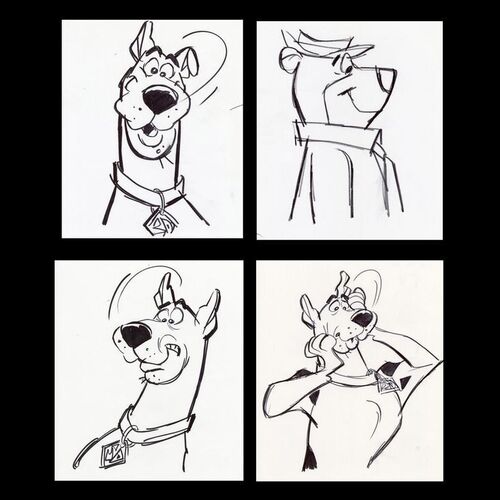 Lot # 61: Set of Four Hand-Drawn Iwao Takamoto Scooby-Doo and Yogi Bear Sketches (circa 2000s)