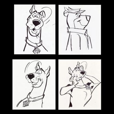 Lot # 61: Set of Four Hand-Drawn Iwao Takamoto Scooby-Doo and Yogi Bear Sketches (circa 2000s)