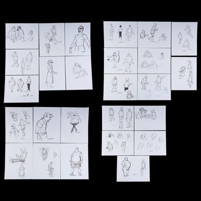 Lot # 62: Set of 26 Iwao Takamoto Hand-Drawn and Signed Cruise Personal Sketches
