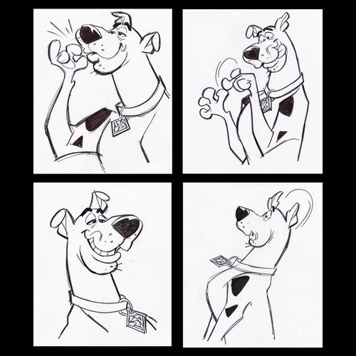Lot # 63: Set of Four Hand-Drawn Iwao Takamoto Scooby-Doo Sketches (circa 2000s)