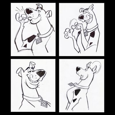 Lot # 63: Set of Four Hand-Drawn Iwao Takamoto Scooby-Doo Sketches (circa 2000s)