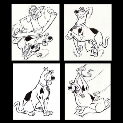 Lot # 68: Set of Four Hand-Drawn Iwao Takamoto Scooby-Doo and Shaggy Sketches (circa 2000s)