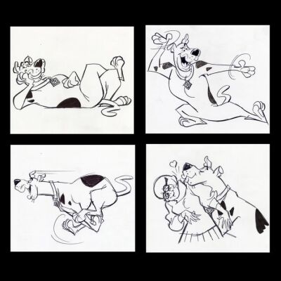Lot # 71: Set of Four Hand-Drawn Iwao Takamoto Scooby-Doo and Velma Sketches (circa 2000s)
