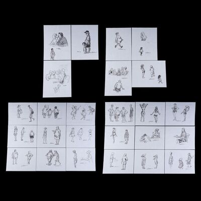 Lot # 72: Set of 25 Iwao Takamoto Hand-Drawn and Signed Pool and Couple Personal Sketches (Dated 2002)
