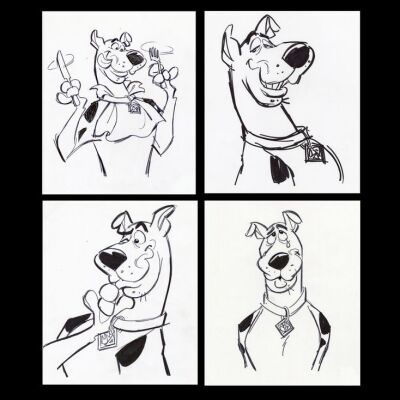Lot # 73: Set of Four Hand-Drawn Iwao Takamoto Scooby-Doo Sketches (circa 2000s)