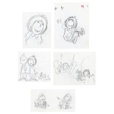 Lot # 74: Set of Five Edith Ann (as Portrayed by Lily Tomlin) Hand-Drawn Sketches