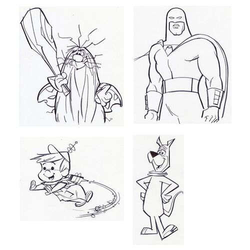 Lot # 76: Set of Four Hand-Drawn Iwao Takamoto Captain Caveman, Space Ghost, Elroy Jetson, and Astro Sketches (circa 2000s)