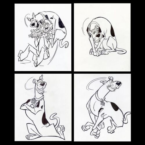Lot # 78: Set of Four Hand-Drawn Iwao Takamoto Scooby-Doo and Shaggy Sketches (circa 2000s)