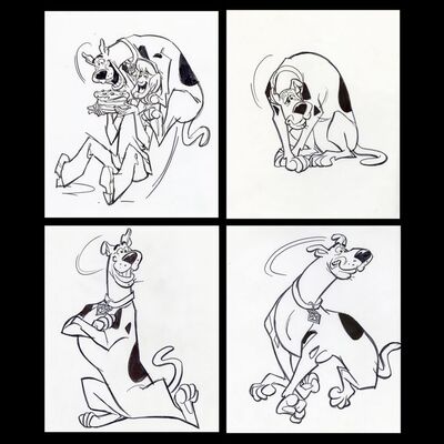 Lot # 78: Set of Four Hand-Drawn Iwao Takamoto Scooby-Doo and Shaggy Sketches (circa 2000s)