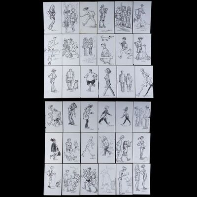 Lot # 82: Set of 36 Iwao Takamoto Hand-Drawn and Signed Personal Sketches (2002-2003)