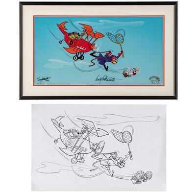 Lot # 85: Framed and Signed Dastardly and Muttley "Stop That Pigeon" Limited Edition Sericel #1001/2500 with Pencil Sketch Photocopy