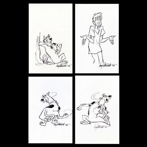 Lot # 87: Set of Four Hand-Drawn and Signed Scooby-Doo and Shaggy Sketches (Dated 2006)